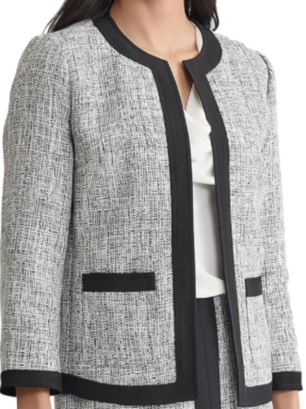 NWT (8) KASPER Contrast Trim Tweed Jacket - Picture 3 of 8